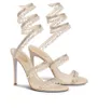 Sandalias R Caovilla Vestido de novia Sandalia Mujeres Altos zapatos Románticos Lady Candelier Nude Stiletto Jewelry Sandalies Tobillo Stra8193077