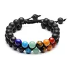 Beaded Double Layered 7 Chakra Armband för män Retro Indian Yoga Prayer Lava Bead Therapeutic Jewelry