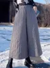 Calças femininas neve aquecem o algodão Culotte casual Winter acolchoado de perna larga da perna larga da cintura alta Espossa Capri Pantalones de grande porte