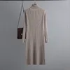 Casual Dresses Knitted Bottom Dress For Women 2024 Fit Winter High Neck Temperament Long Sweater Over Knee