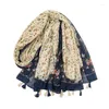 Schals bedruckte Blumenwatte Wasten Quasten Schal Viskose Schals für Frau Sommer Strand langer Schalldämpfer Mode Muslim Stirnband 185 90 cm