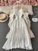 Party Dresses Women's Sexy White Vacation A-line Long Dress Summer One Line Shoulder Ruffle Edge Chiffon Vintage Robe