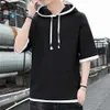 Hoodie fino de verão, camiseta masculina de mangas curtas com capaz