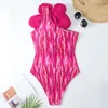 Kvinnors badkläder 2024 3D Flower Printed One Piece Swimsuit Set Vacation Bikini Women Beachwear Bathing Suit Bodysuit Monokini