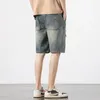 2024 Zomerheren Vintage denim shorts gescheurd gaten baggy rechte casual korte jeans mode Koreaanse hiphop streetwear 240416