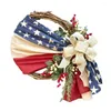 Decorative Flowers Plastic Door Decoration Patriotic American Flag Wreath For Independence Day Holiday Artificial Berry Flax Balcony