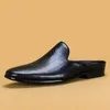 Sandaler Half Drag Casual Shoe Men Slippers äkta läder loafers lata penny skor hög kvalitet slip på mens mulor