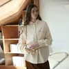Kadın Bluzları 2024 Pamuklu Kadınlar Gömleği Gömlek Yatak Yatak Uzun Kollu Üst Sokak Giyim Ofisi Leydi Blon Blusa Feminina