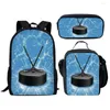 Mochila hip hop harajuku divertida hockey de hielo rugby 3pcs/set 3d estampado estampado de libros de libros de viajes de viaje