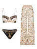 Ställ in Courtl Vintage Gold Print Onepiece Bikini Badkläder Kostym Sexig Fashion Slim Fit Swimsuit med långa byxor Beach Holiday 2024