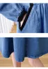 Maternity Dresses Korean style pregnant woman denim dress long sleeved lapel button fly fashion clothing Q240427