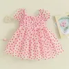 Baby Valentines Day Kleid Kurzarm Puff Herz gedrucktes Kleid süße goldene mesh spitzen prinzessin kleid 240424