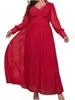 Casual Dresses Red Chiffon Long Dress For Women Party Evening Spring Summer Big Size Fashion Clothes V-neck Sleeve Elegant Robe