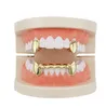 Hele glanzende koper tandheelkundige grillz punk vampire canine tanden sieraden set hiphop vrouwen mannen vergulde grills accessoires7415588