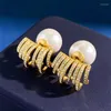 Stud Earrings Fashion Shell Pearl Claw Cuff Earring Double Face With CZ Zircon Gold Plated Gift For Women Party Wedding Jewelry