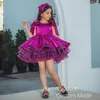 Robes de fille robe de fleur violette manches sans manches arc de mariage en satin pour les enfants anniversaire mini première robe de communion