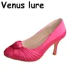 Sapatos de vestido 23 cores arredondadas de salto alto feminino em rosa rosa casamento dama de honra baile