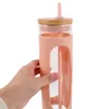 Tazas desechables pajitas de vidrio cerveza fría botella de té helado beber volumen con cerveza de manga de silicona botellas de borosilicato alto