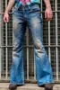 Herren Jeans Herren ausgestattet Bag Bootcut Bein Hosen Destgiertes Patchwork neuer Designer Punk STLYE Bell Denim Hosen Q240427