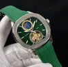 New Sport Green Dial Automatic Moon Phase Tourbillon Mens Watch Steel Hülle Grüne Gummi -Gurt hochwertige Uhren 10 Farbe Hello9362586