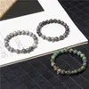 Bracelet de perle en pierre de Labrador noir perlé Natural 8 mm Charme de tête rétro rond pour hommes bijoux chanceux