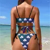 Women's Swimwear Sexy Neon Shamrock Bikini Set Fun Cool Leaf Print Swimsuit Push Up Tie Side Fitness Women 2 Pieces Swimsuits