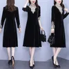 Vestidos casuais ehqaxin 2024 Autumn Winter Dress Fashion Fashion Fashion Korean Vintage Bordado elegante Pullover de veludo elegante L-5xl