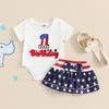 Kleidung Sets Baby Girls 4. Juli weißer Kurzarmbrief Sticker Strampler Star Stripe Print Culottes