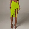 Neon Green Ruched Cintura alta Lace Up Mini saias do quadril de cordão Sexy Slit Slit Skret Skirt Club Rated G1860B 240420