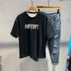 Designer shirts zomer graffiti losse modieuze persoonlijkheidsbrief print kleur blokkeren jeugd ronde nek t-shirt trend heren kleding grafisch shirt