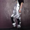 Overaller man stora barn chic mode silver metallbyxor hip hop heap live show dance costumes byxor byxor