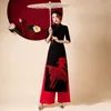 Ubranie etniczne 2024 Kobieta vintage aodai Wietnam tradycyjne szaty haftowe i spodnie ulepszona sukienka Cheongsam