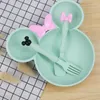 Dinnerware Sets 3pcs Wheat Straw Baby Cartoon Tableware Set Children's Dishes Kids Dinner Platos Feeding Plate Training Bowl Spoon Fork