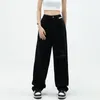 Women's Jeans Black Summer Casual Thin Ripped Fashion High Waist Baggy Straight Pants Lazy Wind Street Wide Leg Mopping Denim Trouser