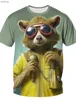 Men's T-Shirts Animal mens printed T-shirt raccoon pattern loose plus size short sleeved street round neck comfortable mens topXW