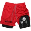 Anime Compression shorts Summer Sportswear Men Gym 2 In 1 training workout Male fitness sport 240412