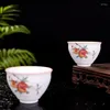 Kopjes schotels creatieve keramische schattige theekopjes van 6 stuks witte porselein proeverij thee bowl drink wijn cup Chinees kungfu theeware drinkware