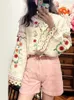 Blouses pour femmes Femmes à la broderie florale tridimensionnelle Lacette à lacets Vintage Offise Longue Long Femelle Spring Summer 2024