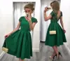 Green Short Homecoming Dresses Tea Length ALine with Short Sleeve Open Back Sequin Lace Bridesmaid Dress 2017 Women Prom Gowns2493420