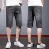 Mäns jeans Vår/sommar Nya denim Shorts Men's Capris Summer Elastic Thin Fit Small Rak Men's Middle Pants Plus Size Pants