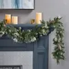 Decorative Flowers Foot Artificial Cashmere Pine And Mixed Needle LED Christmas Garland With Flocked Snow Glitter Branches Frosted Pinecone