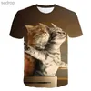 Men's T-Shirts Fashionable 3D Fun Animal Cute Cat T-shirt for Mens Casual O-neck Printed Short sleeved Top Y2k Unisex Street Clothing Big T-shirtXW