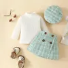 Kledingsets Ceniu Baby Tweed voor meisjes Turtleneck Top en knooprok met Beretten 3 -stks baby's Kinderkleding Outfits