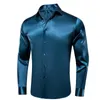 Chemises habillées pour hommes pour hommes en soie bleu bleu massif satin collier de bombe à manches longues