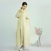 Ethnic Clothing 2PCS Sets Modest Abaya Dress Spring Linen Cardigan And Inner Robe Muslim Islamic Casual Costumes Dubai Party Vestiods Gown