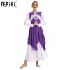 Scen Wear Womens Lång ärm Metallisk glänsande oregelbundna liturgiska beröm Ballet Lyrisk danklänning Dyrkan Church Party Costume Dancewear