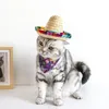 Dog Apparel Straw Sombrero Mexican Hat Pet Adjustable Buckle Multicolor Cat Beach Party Sun Accessories