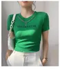 Dames T-shirts Dutrieux 2024 Hoge taille Korte T-shirt Skinny Slanke mouw Designketen Decoratie Mode Letter Slim Top