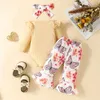Clothing Sets Infant Baby Girl 3Pcs Outfits Long Sleeve Letter Print Romper Butterfly Flare Pants Headband Set Clothes