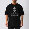 Camisetas masculinas para hombres Skeleton Dead Lift Barbell Gym Clothing Mens Fitness Ultra-Fine Loose Mesh Secado rápido Camisa de fitness de manga corta J240426